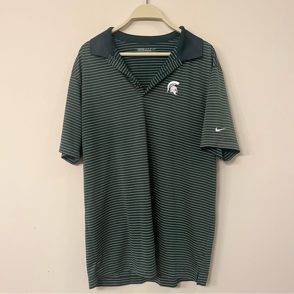 Nike Golf MSU Striped Embroidered Short Sleeve Polo Shirt Men’s Large - Picture 1 of 5